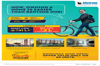 Shriram Liberty Square launching smart 2 bhk at Rs. 41 lakhs in Bangalore